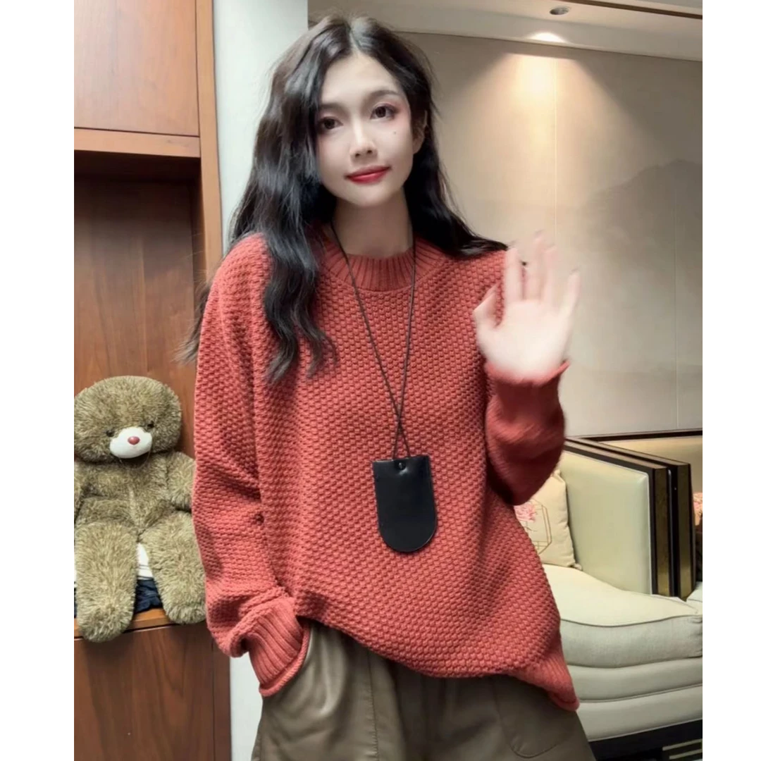 668668圆领棉线毛宽松毛衣