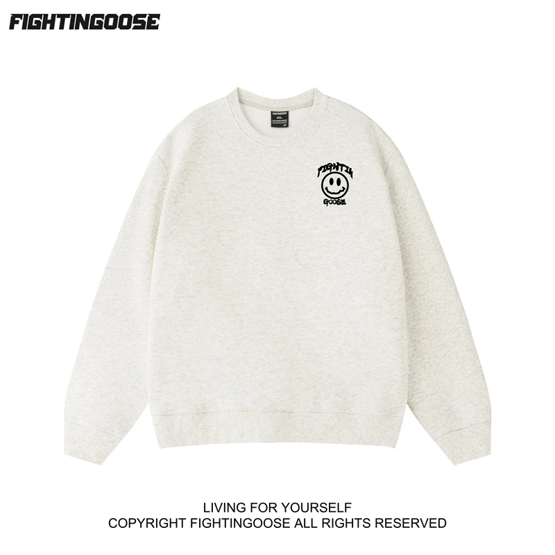 闪电大鹅街头简约笑脸休闲宽松320g圆领无性别卫衣返潮复古秋季