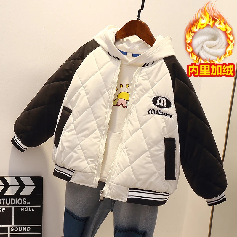 儿童棒球服棉服男童加绒棉衣2023新款中大童冬款加厚外套冬季内胆