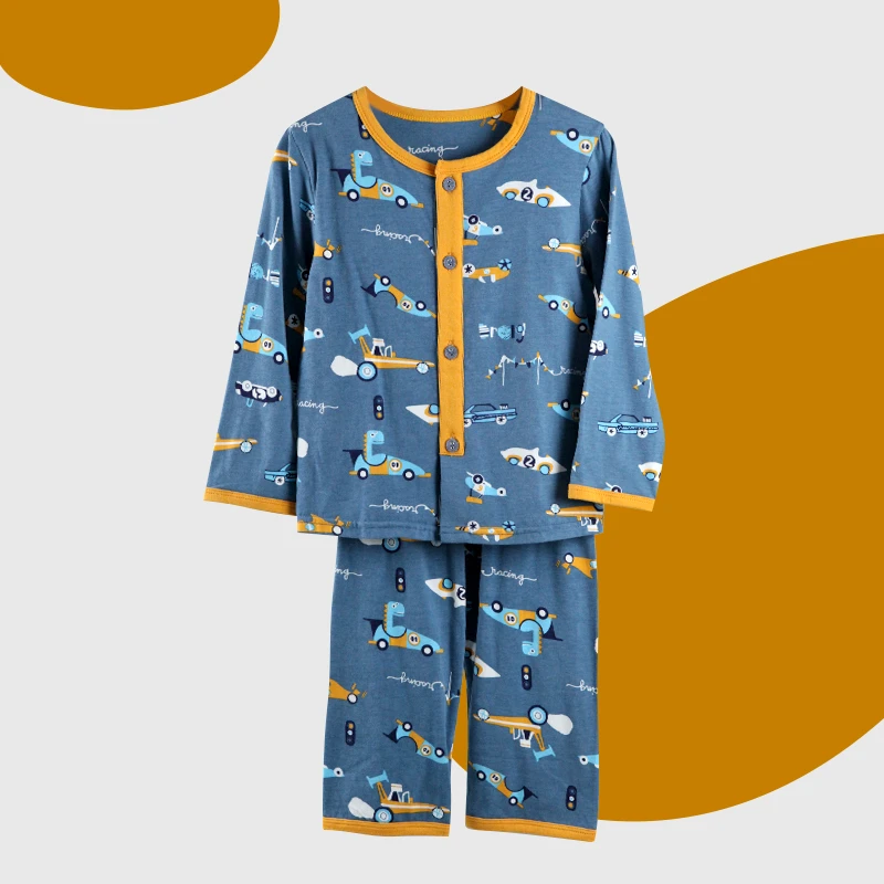 JM男孩莫卡棉100-150 赛车选手莫卡睡衣套装 星际蓝 KF2-0431S