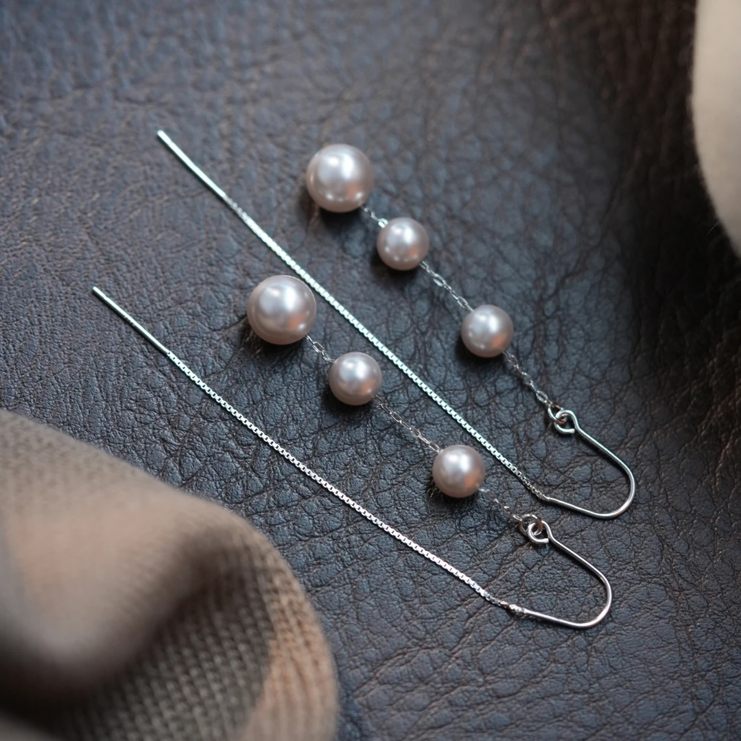 925银耳饰 曼塔玫瑰紫长款珠珠流苏耳线轻奢气质百搭耳饰法式仙气