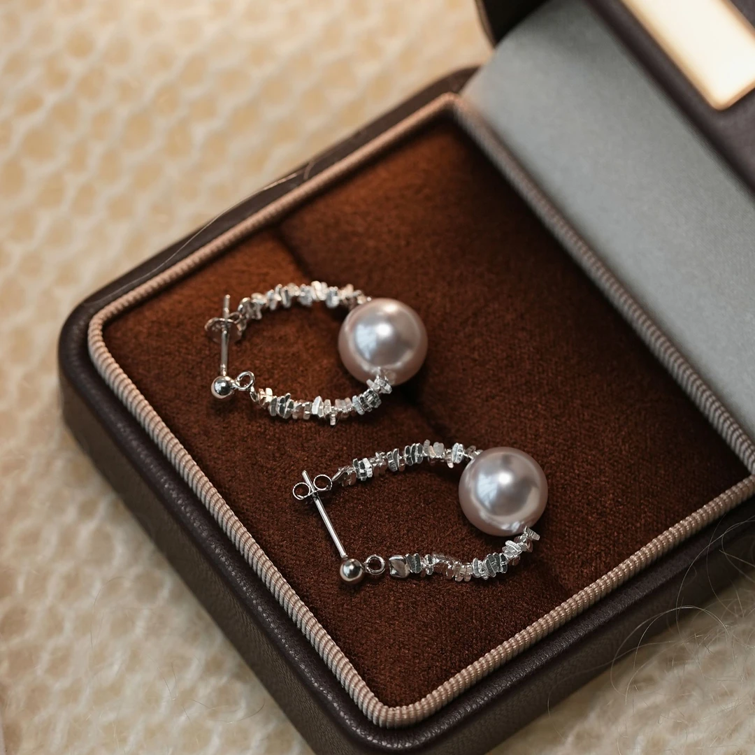 925银耳饰 法式碎银几两曼塔紫珠耳圈时尚气质精致百搭ins耳饰