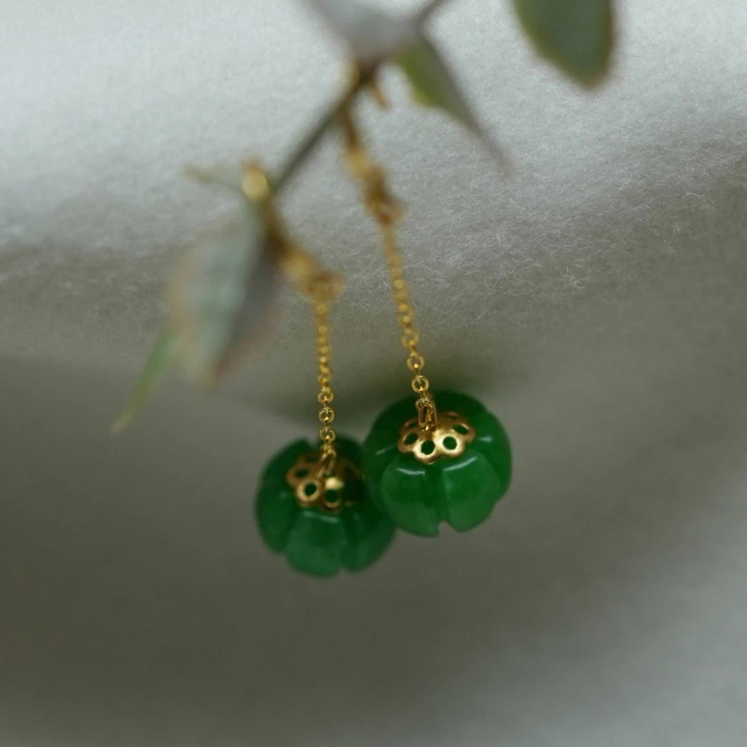 925银耳饰 青绿色南瓜流苏耳钩新中式轻奢气质银耳环女古韵优雅