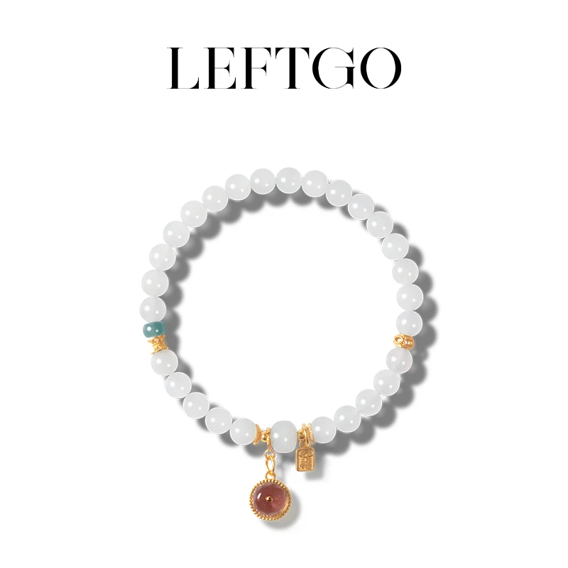LEFTGO左戈天然和田白玉手串女款银镀金5mm手链多样性发一件