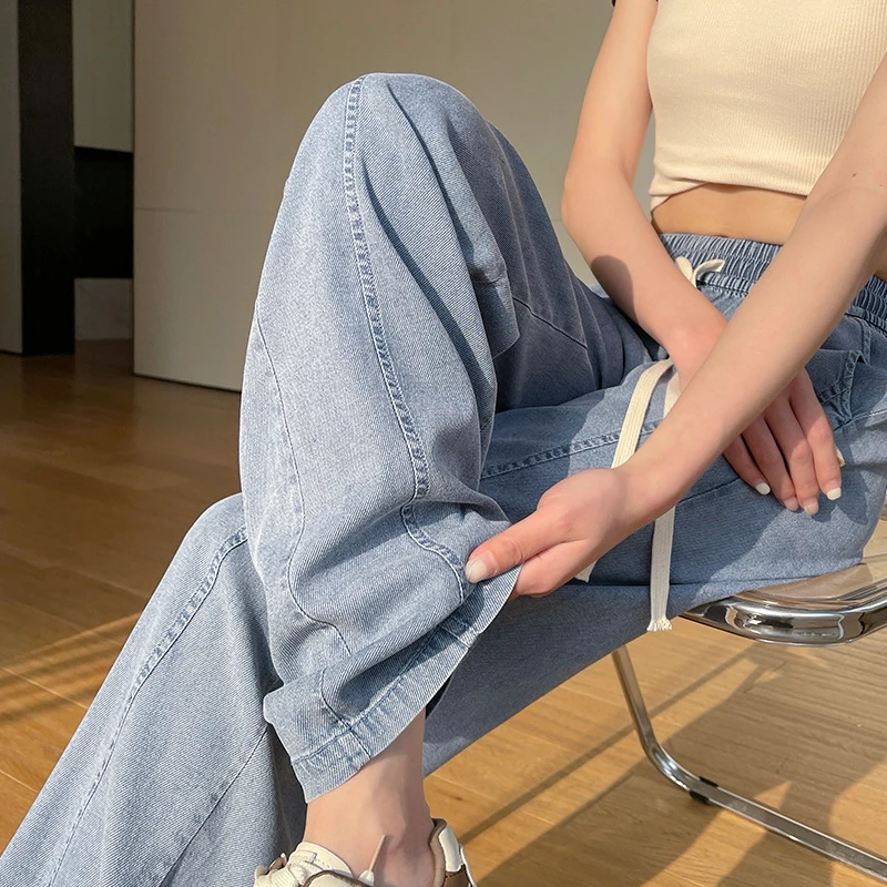 【运补】薄款牛仔香蕉裤女新款高腰垂感阔腿裤显瘦休闲直筒拖地裤