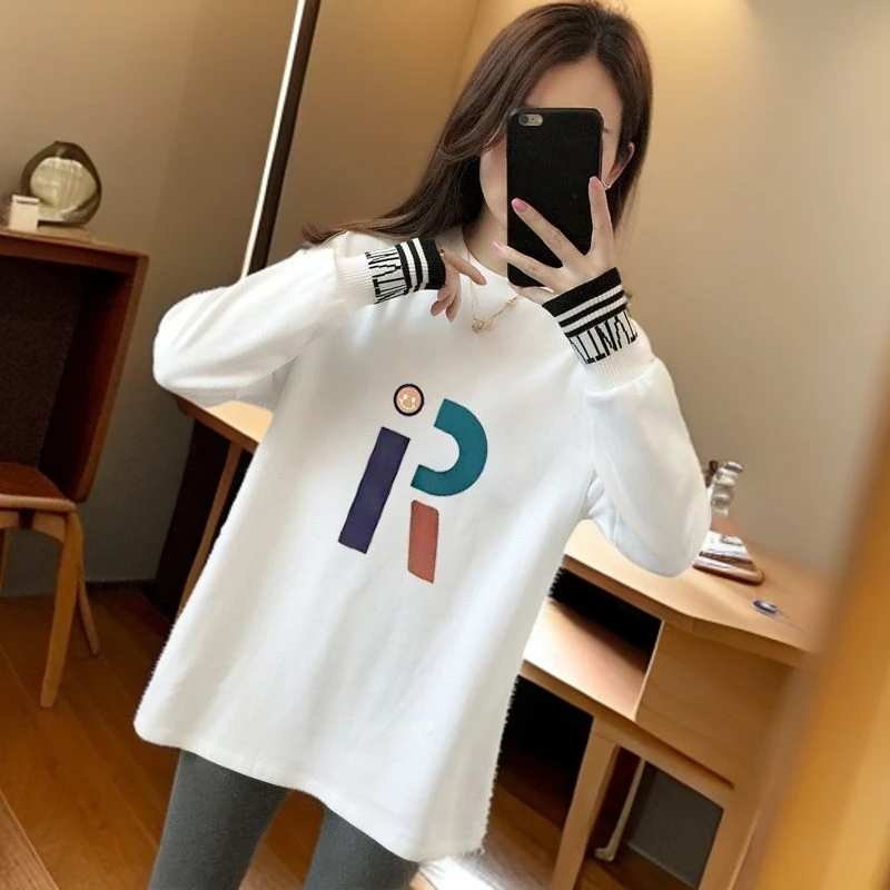 小个子卫衣加厚加绒秋冬新款卡通字母印花套头韩版圆领卫衣打底