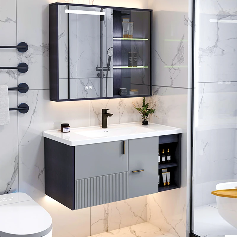 简约现代实木浴室柜一体陶瓷洗手盆家用卫浴洗漱台卫生间洗脸盆柜