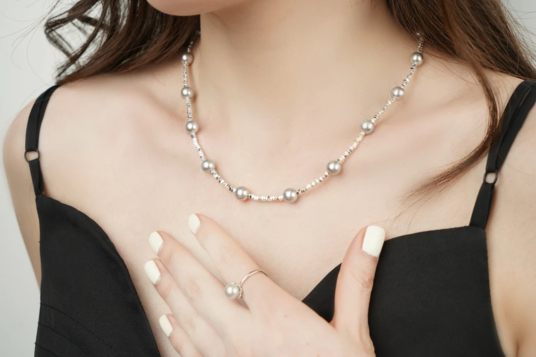 铜合金仿珍珠项链 夜间星光高级时尚感碎银子珠珠氛围感 项链8007