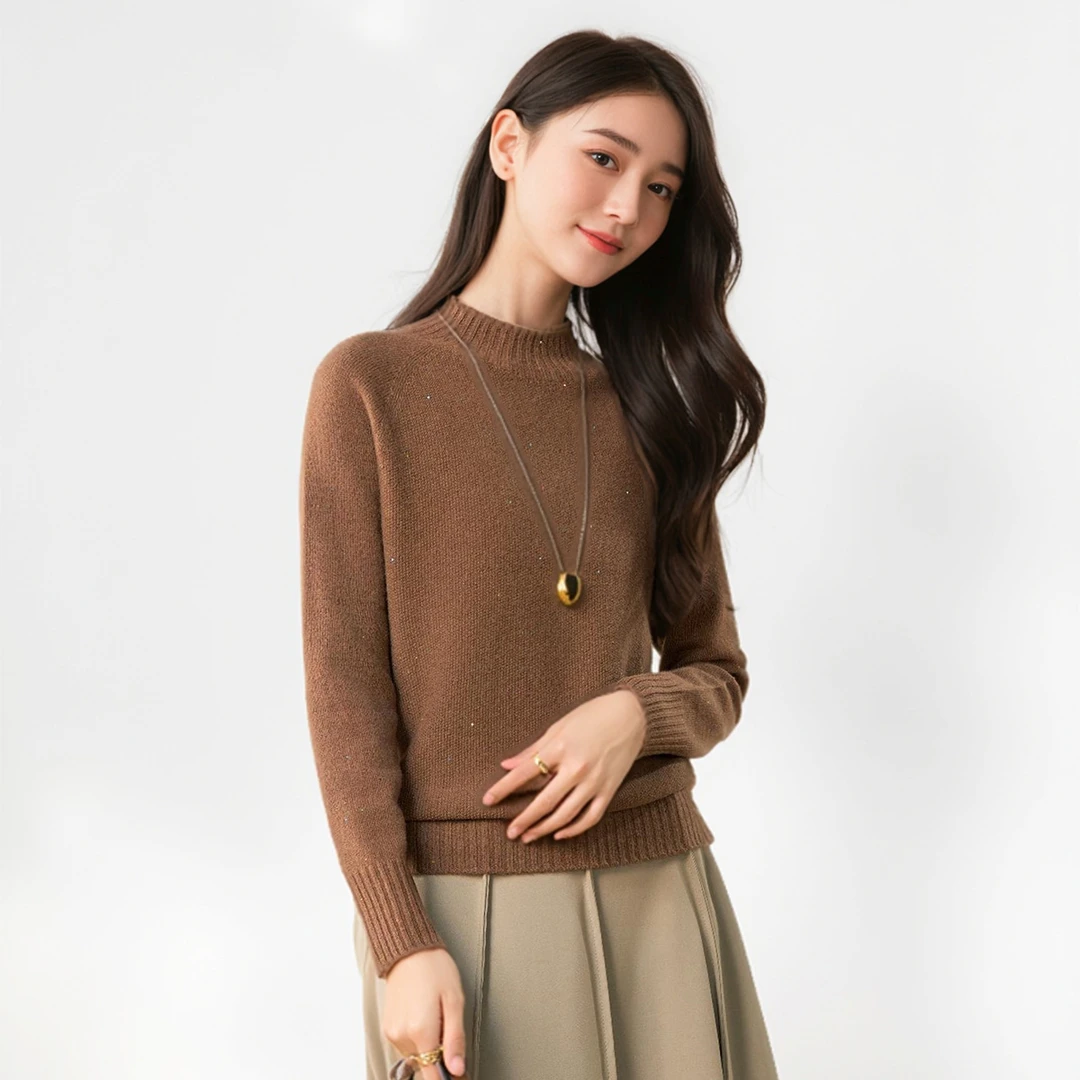 秋冬新款时尚百搭半高领长袖保暖舒适纯羊毛女士针织衫SQ-8955
