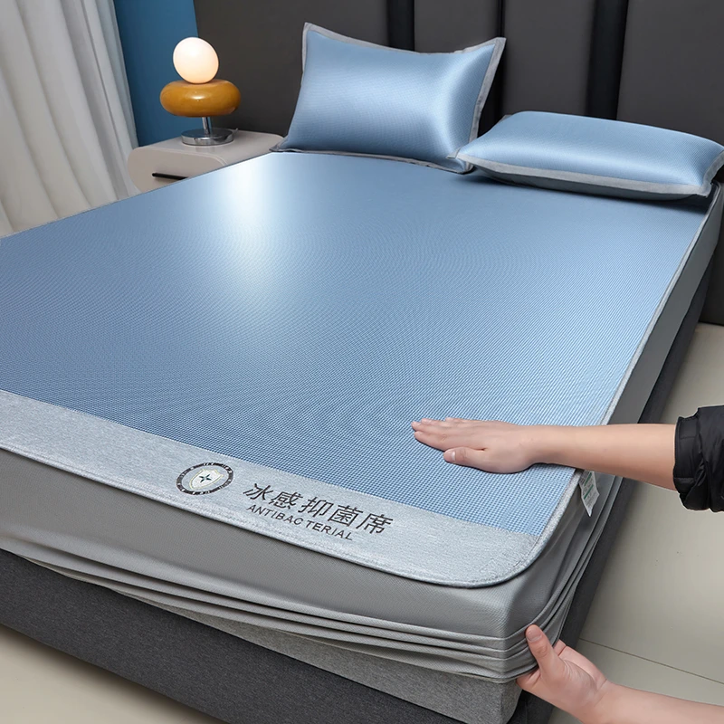 夏季冰丝凉席冰丝席三件套可水洗机洗2024新款夏天床笠款软席子