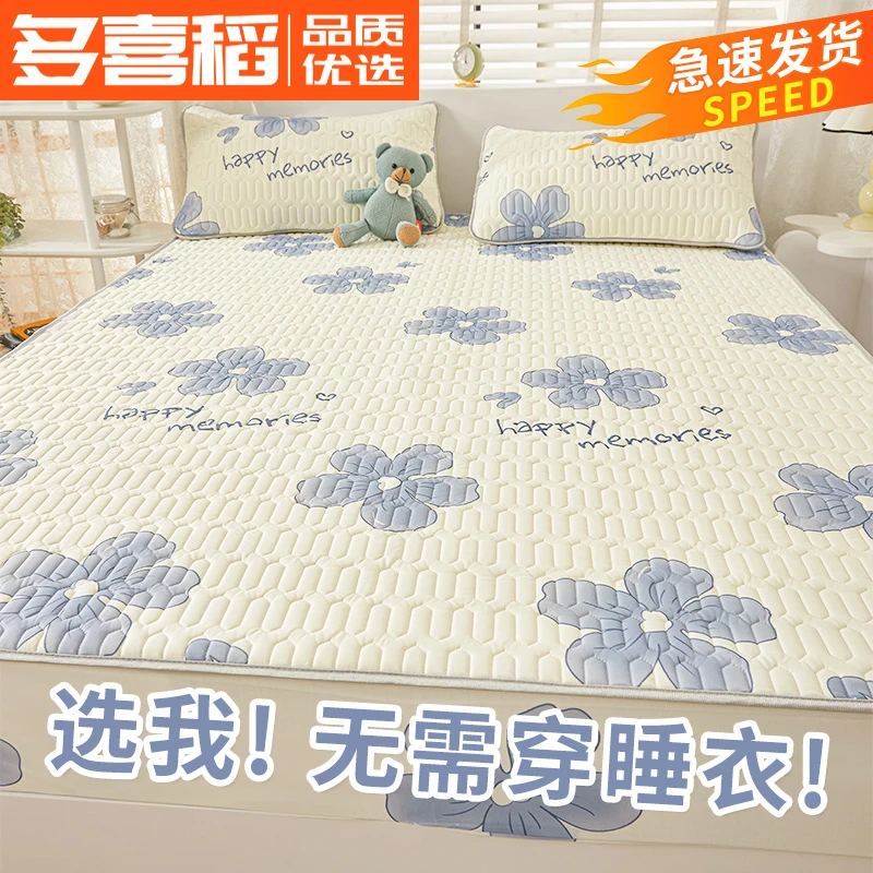 夏季加厚卡通乳胶凉席床笠款三件套可水洗可折叠学生软席子