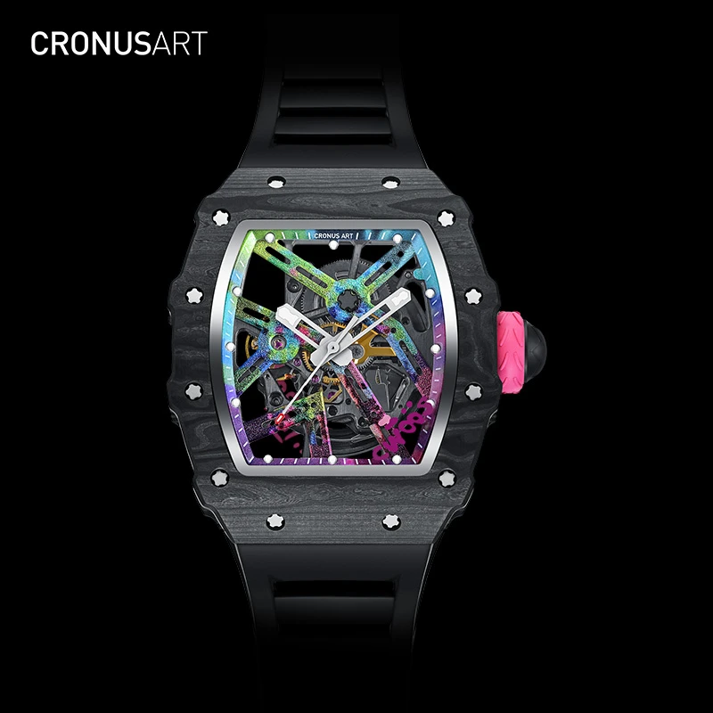 CronusArt克洛斯涂鸦银石时尚潮流机械表蓝宝石碳纤维夜光百搭