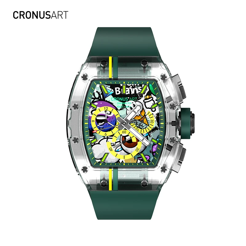 CronusArt克洛斯潮流自动机械手表ins夜光蓝宝石酒桶形多功能