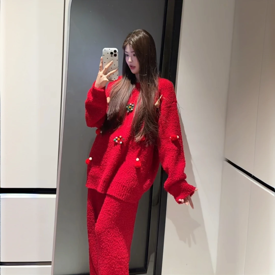 【圣诞节套装】甜美半边绒睡衣女冬季爆款保暖长袖红色本命年家居服