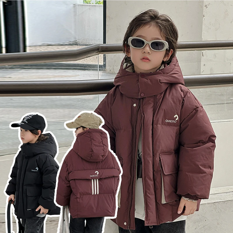 【呦奇】新款儿童加厚连帽中长款童装羽绒服白鸭绒外套U226025