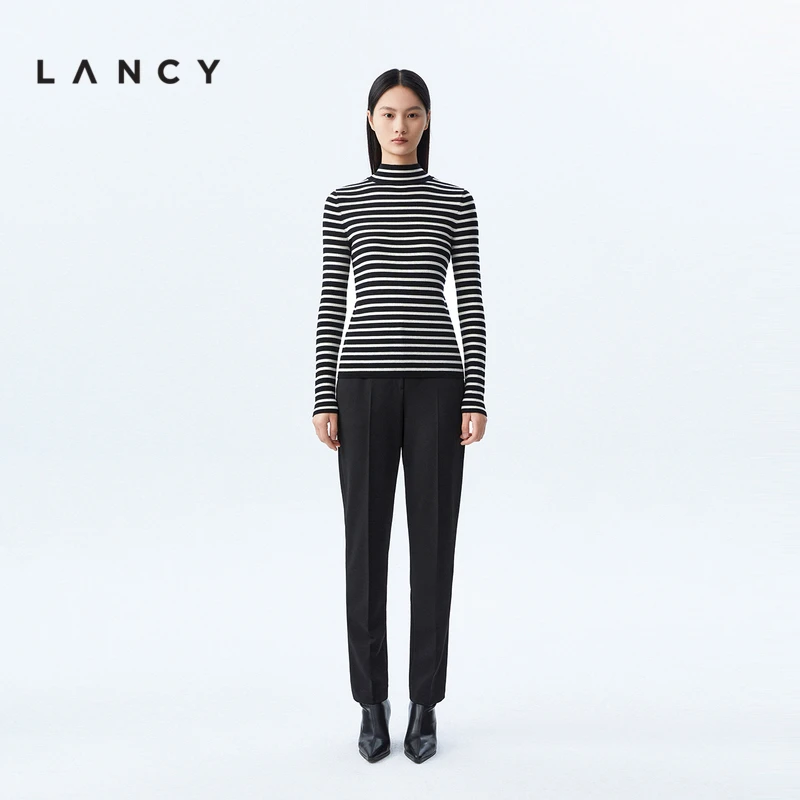 LANCY/朗姿半高领修身针织衫女收腰显瘦长袖针织衫