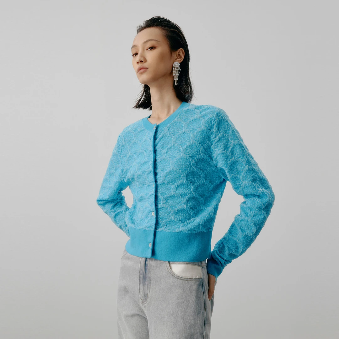 【妍妍专享】圆领毛针织衫秋款不规则做旧毛边