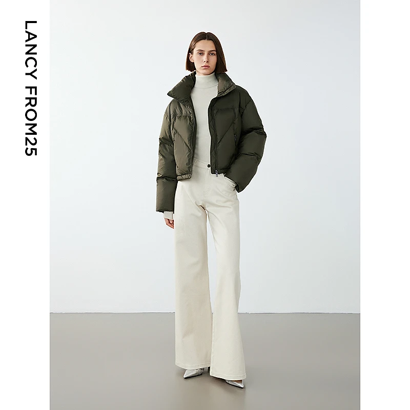 朗姿霍尔多巴吉白鹅绒立领短款加厚羽绒服夹克外套2024年冬季新款