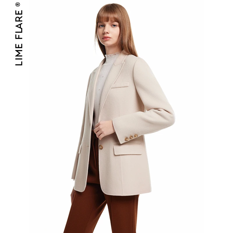 福莱尔2024新款纯绵羊毛大衣正肩收腰短款冬季西装毛呢外套女