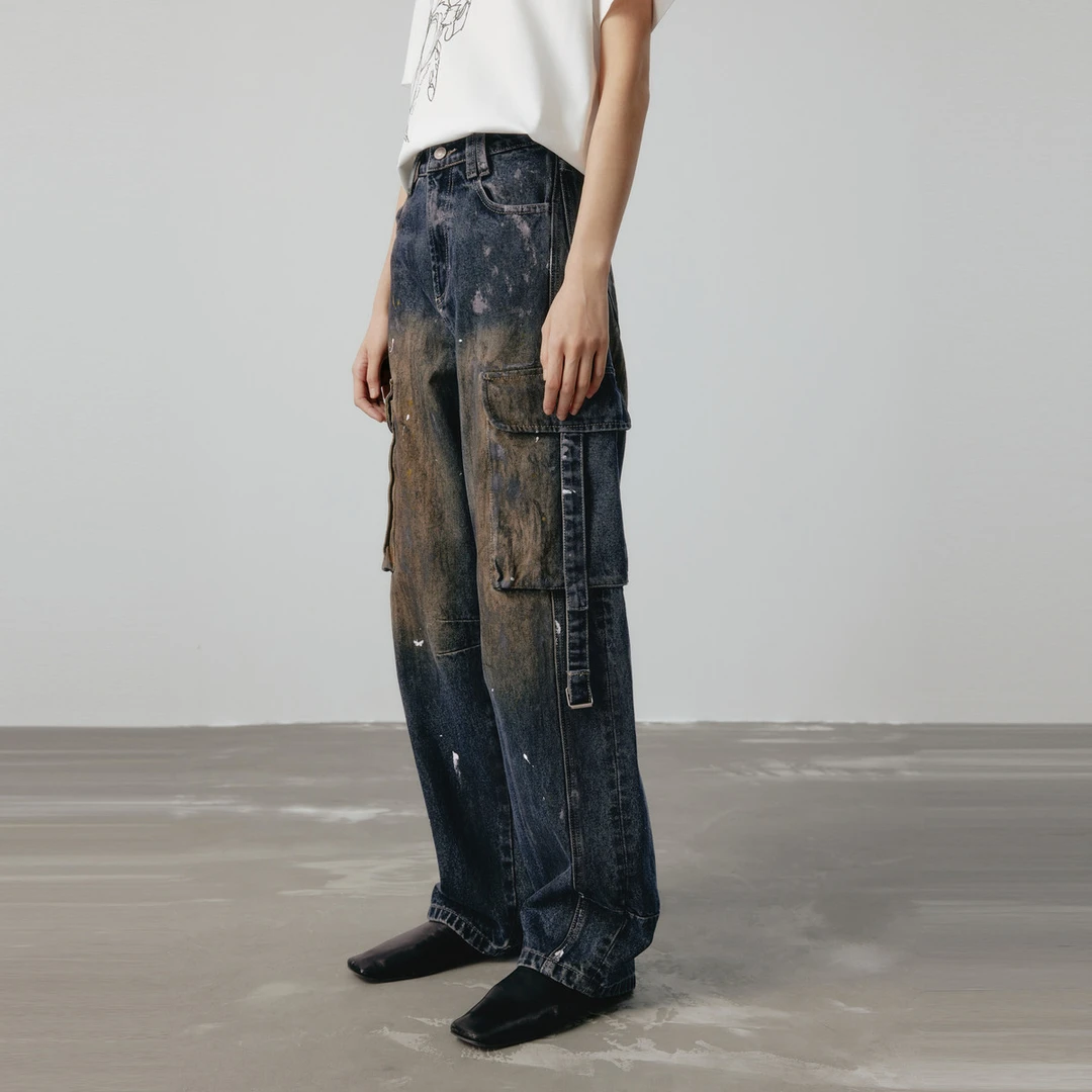 【专柜同款】M.TSUBOMI/子苞米做旧工装风牛仔裤秋款宽松直筒阔腿裤