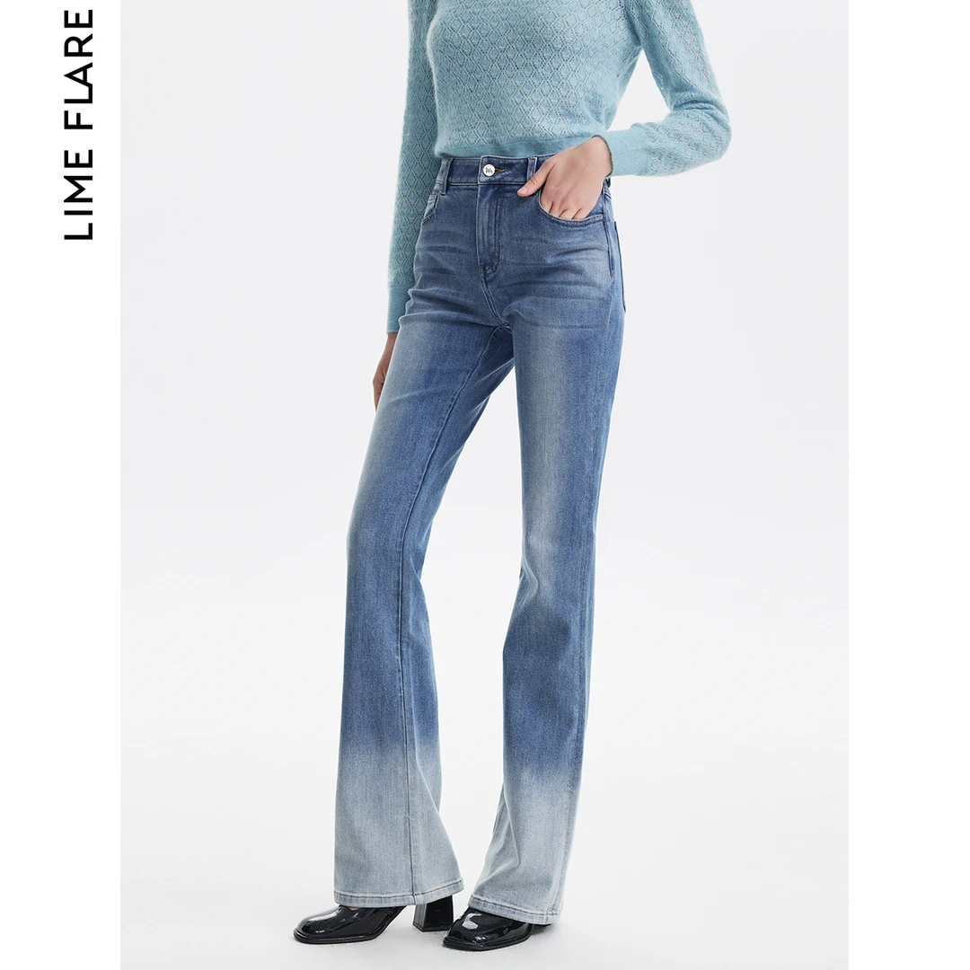 福莱尔复古棉质渐变牛仔裤微喇休闲裤女士设计感2024秋季新款