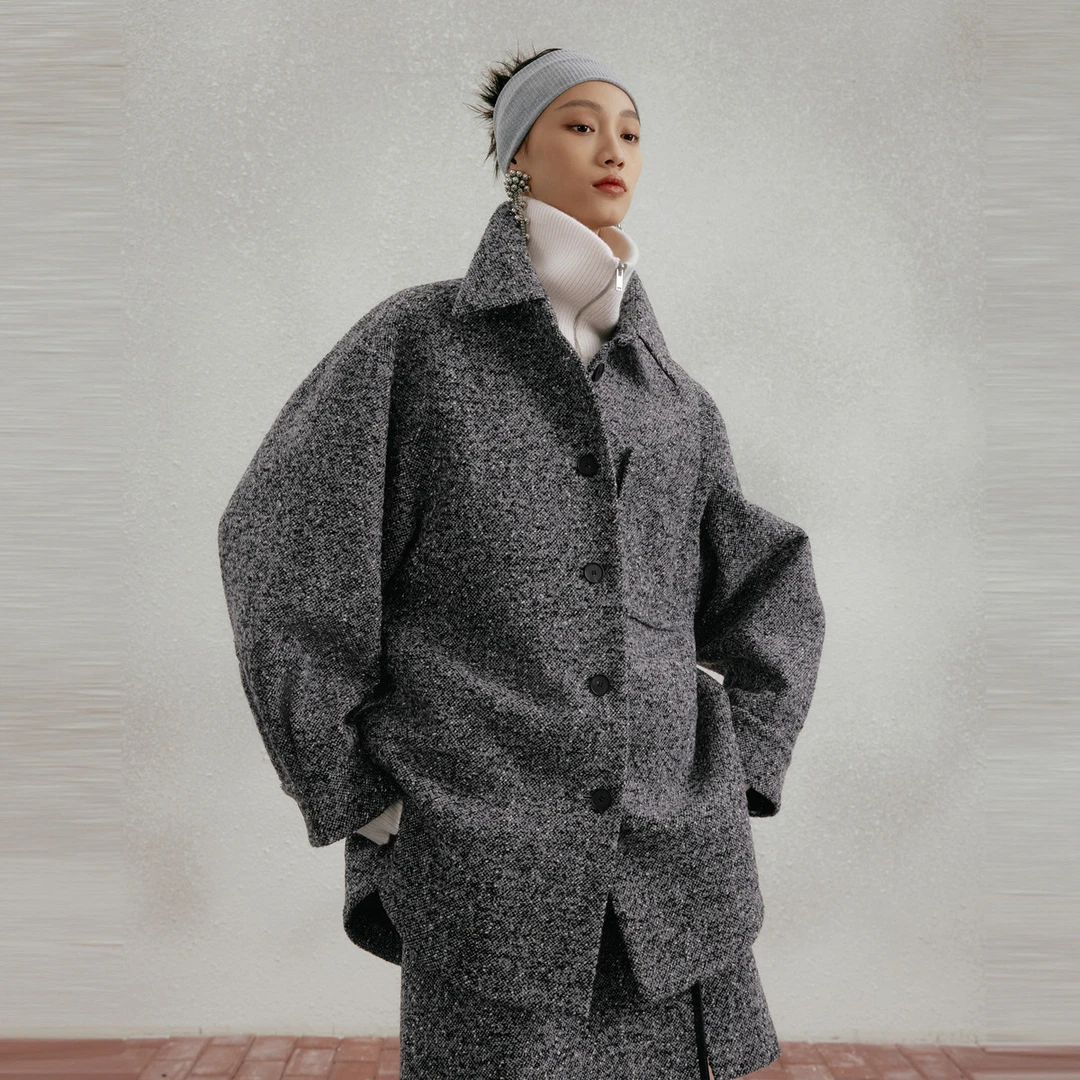 M.TSUBOMI/子苞米冬款肌理感大气时尚女式毛呢外套