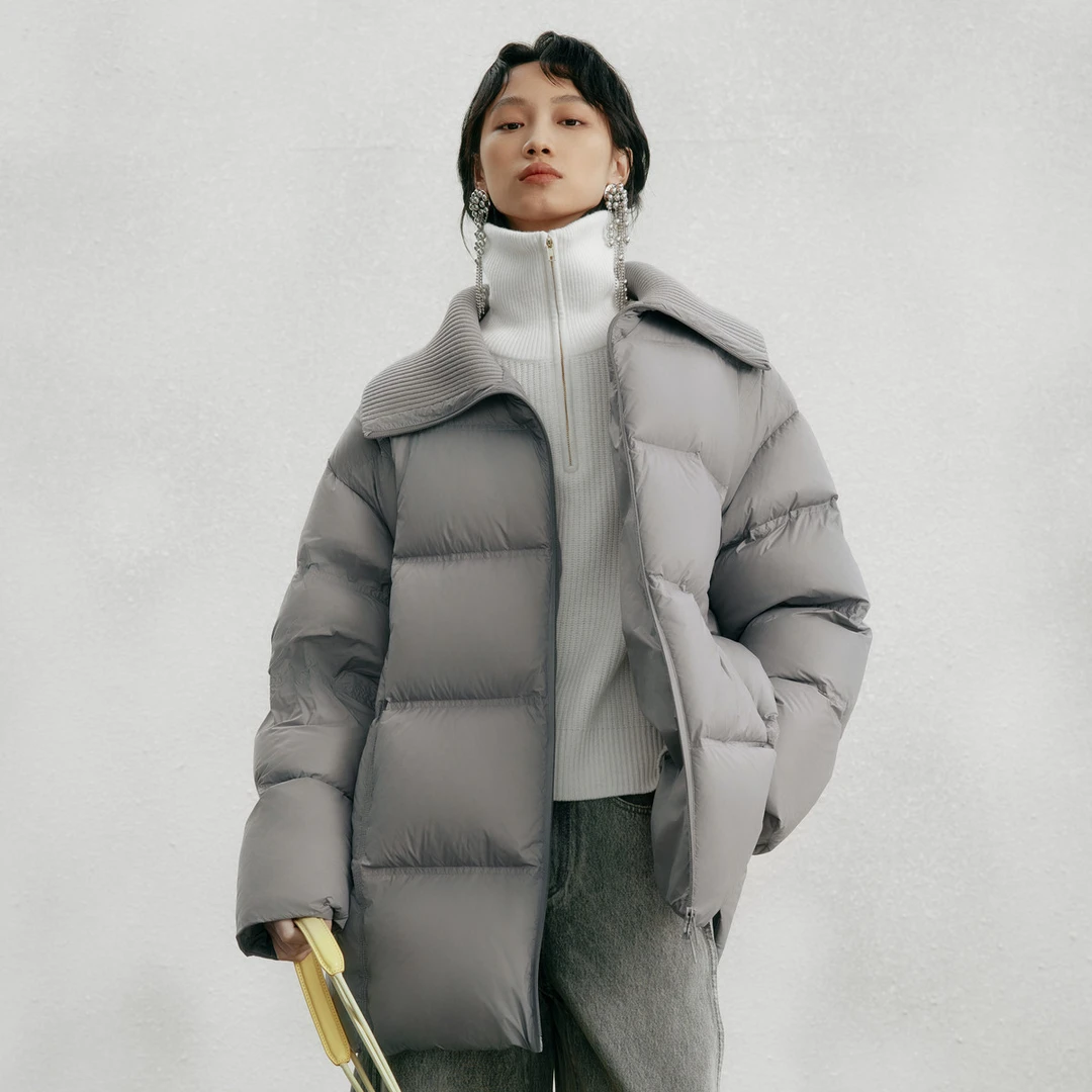 【陈大可】M.TSUBOMI/子苞米冬款大翻领休闲直筒简约小个子中长款羽