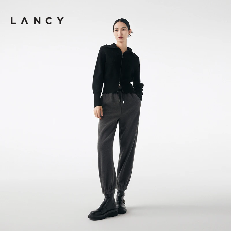 LANCY/朗姿秋冬宽松抽绳哈伦裤束脚裤子运动休闲风