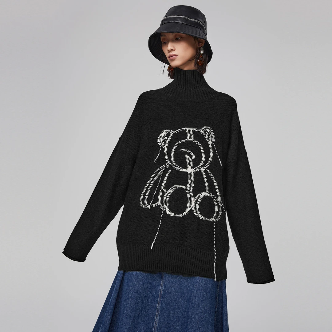 M.TSUBOMI/子苞米秋冬针织衫小熊刺绣宽松设计感上衣