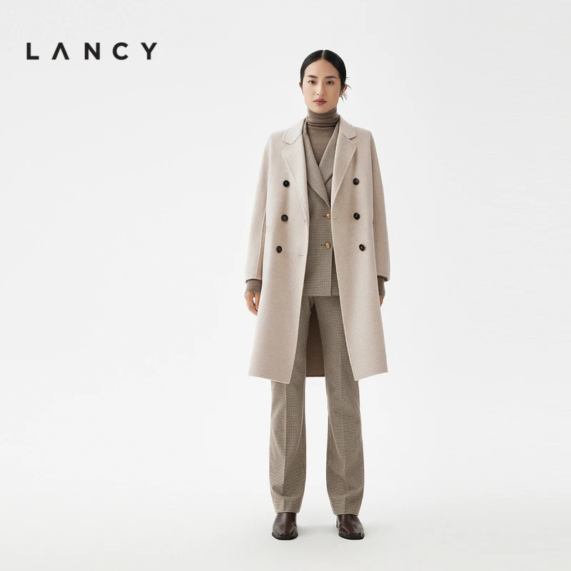 LANCY/朗姿【可可专属】冬季新款翻领毛呢外套女宽松大衣法式上衣