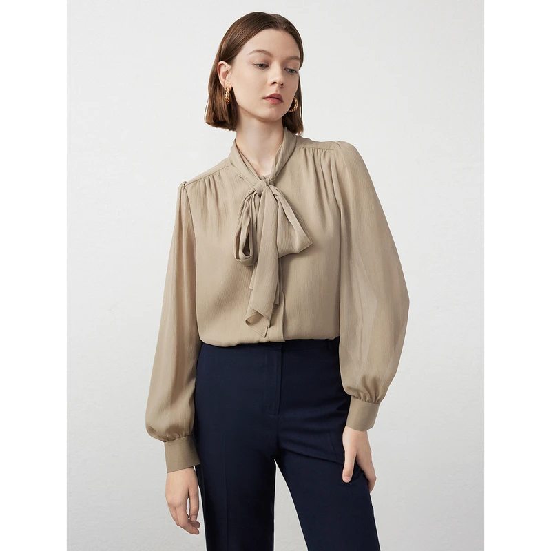 雅韵东方风朗姿高级感通勤设计感小众士衬衣夏款飘带领衬衫