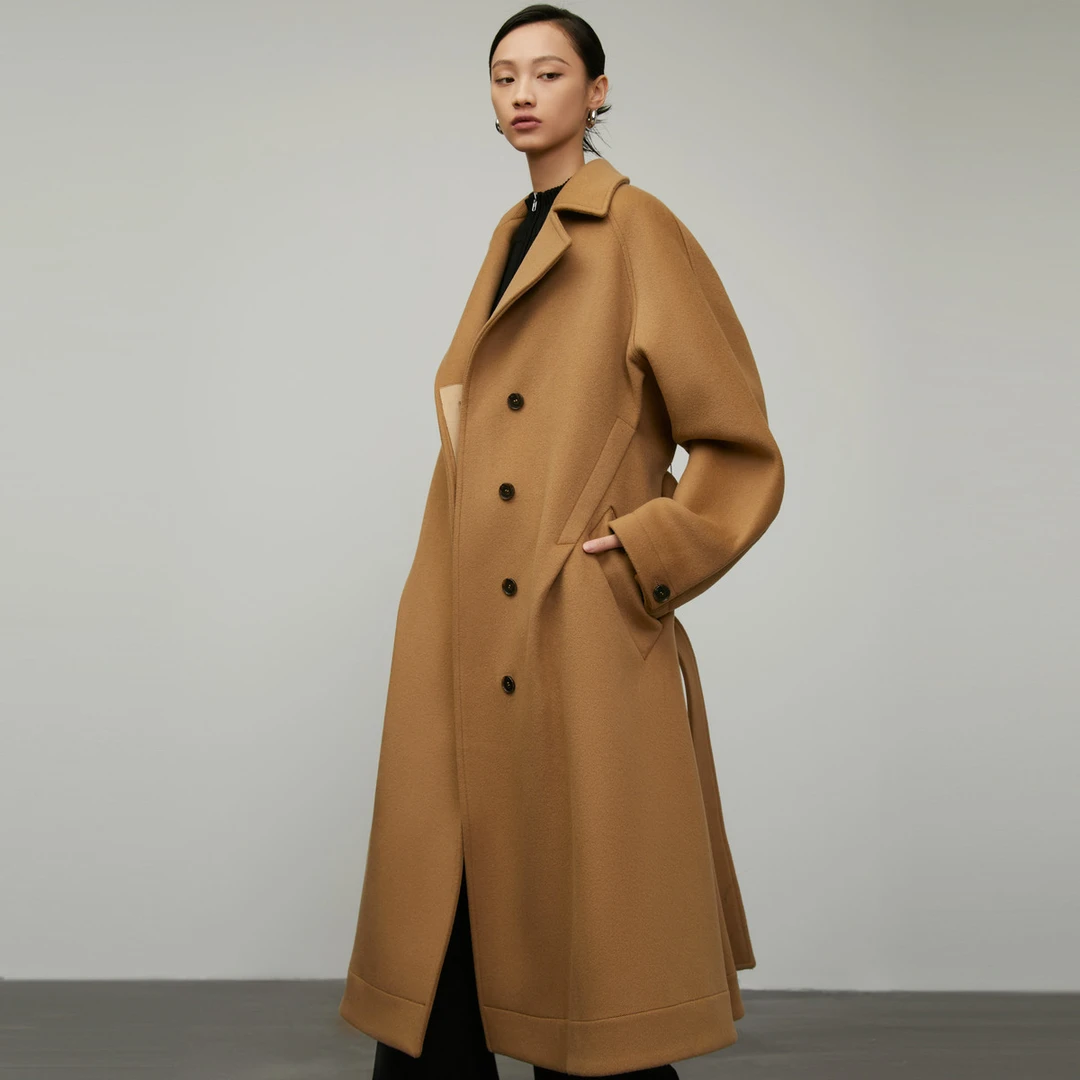 M.TSUBOMI/子苞米双面毛呢大衣冬系带宽松廓形高级感长款外套