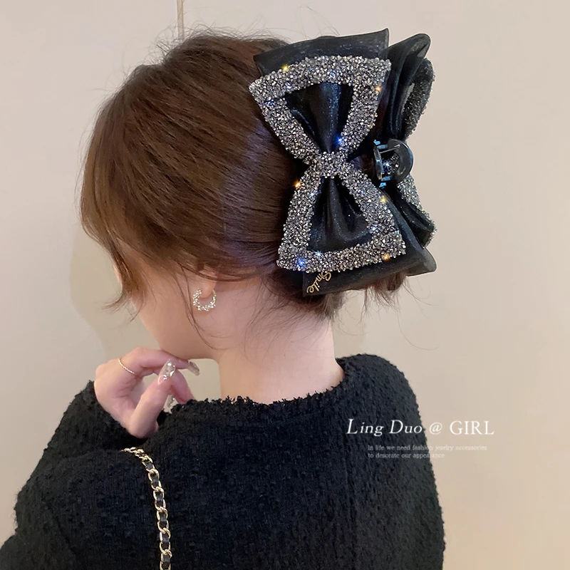 网纱水钻蝴蝶结抓夹女后脑勺盘发抓气质在逃公主发夹头饰发卡夹子