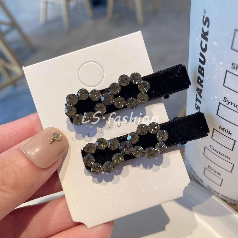 轻奢复古灰色水钻蝴蝶结迷你发夹侧边夹时尚高级感百搭鸭嘴夹发卡