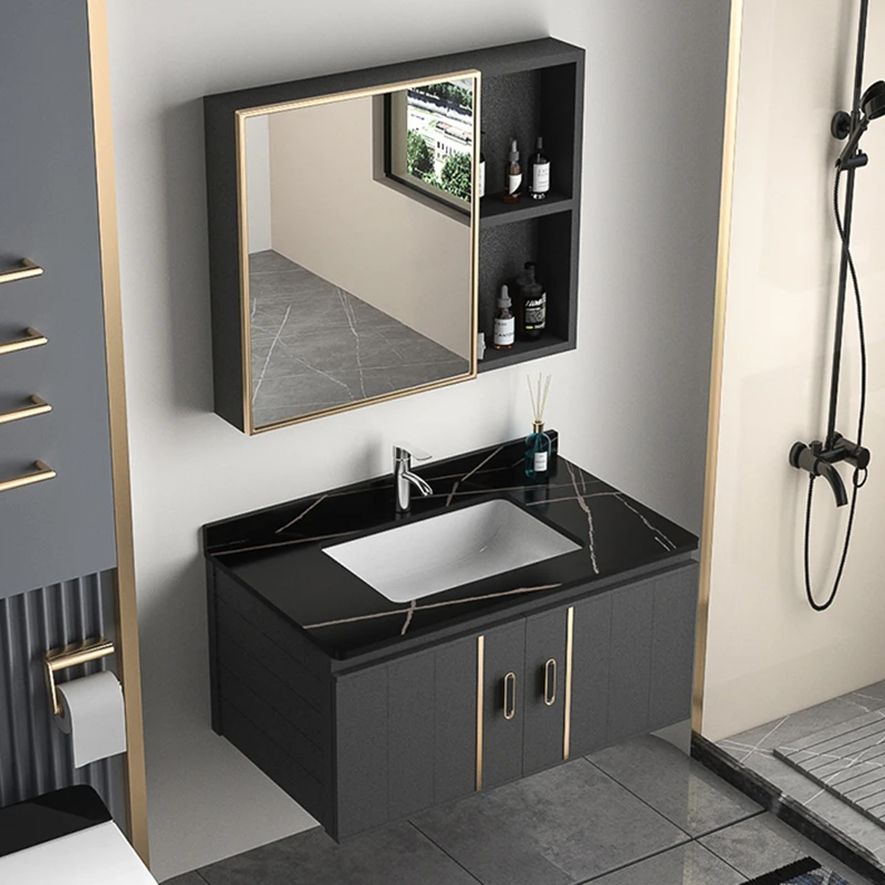 太空铝浴室柜组合现代简约化妆室洗脸盆柜洗漱台陶瓷一体盆洗手池