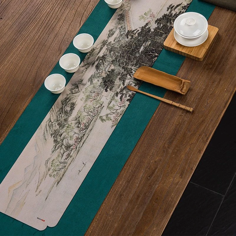 彩绘防水茶席茶布中式绒布禅意桌旗干泡布艺茶桌布茶盘垫国风茶席
