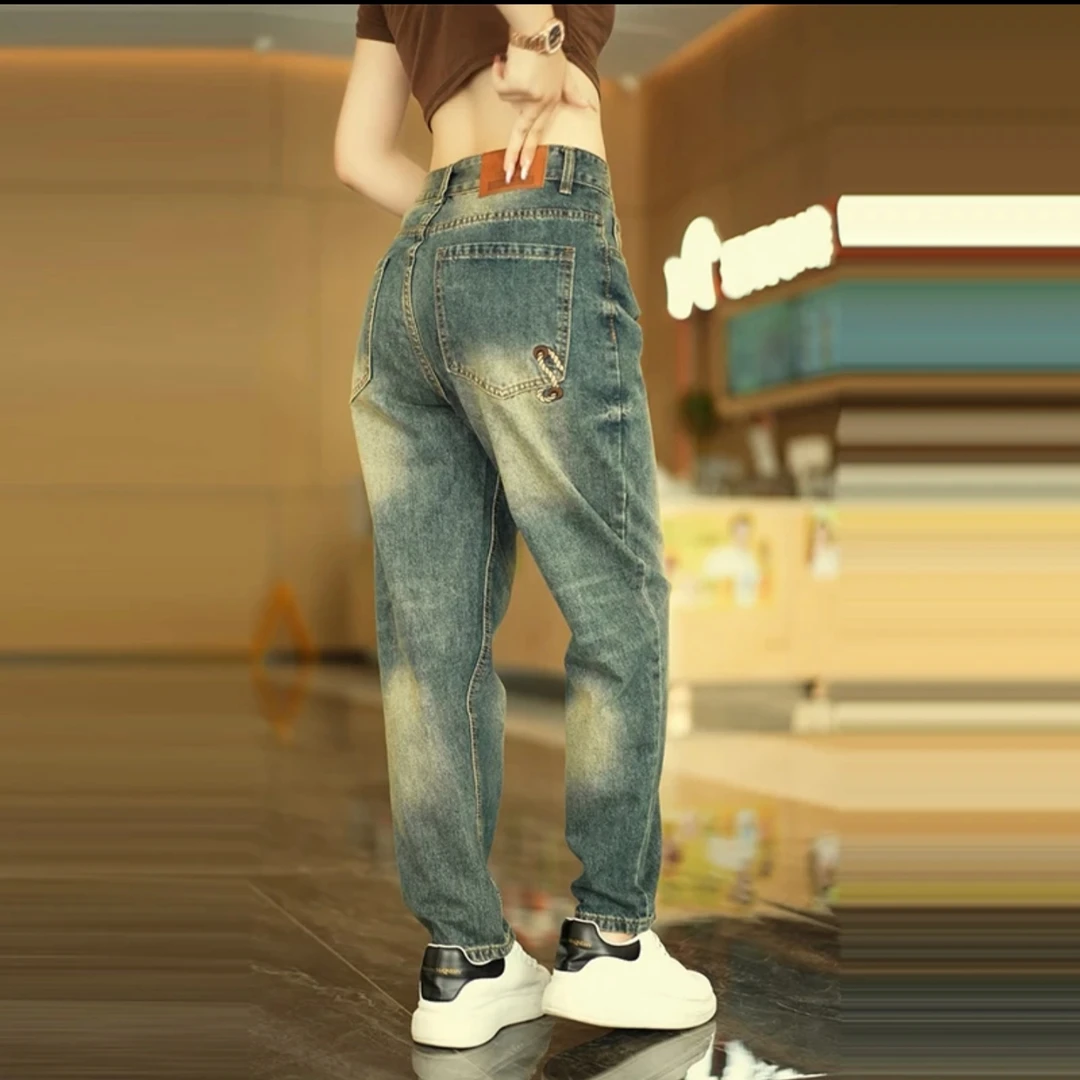 高端复古新款宽松哈伦休闲小直筒男士品质牛仔男时尚大码牛仔裤子