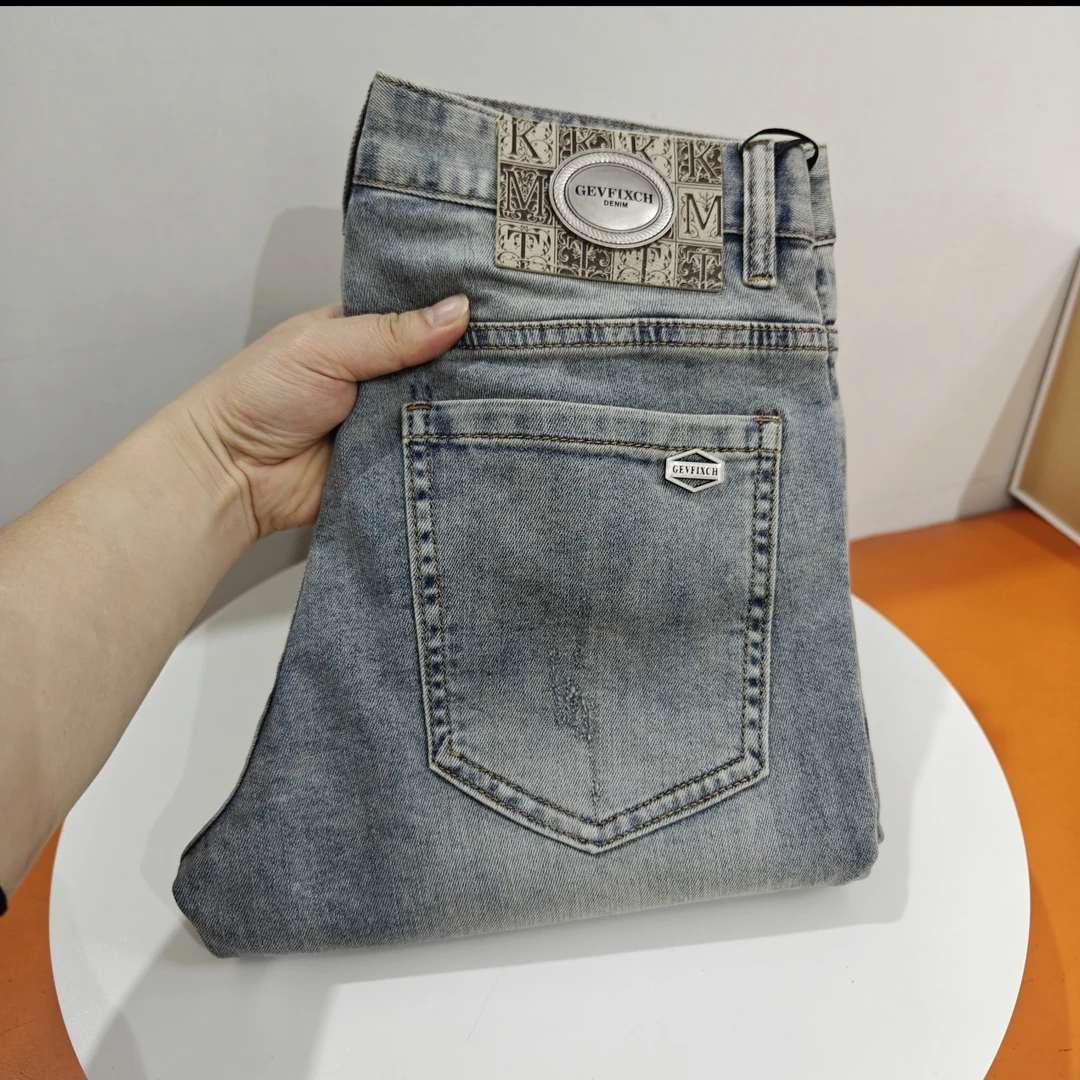 春夏新款高端欧版正品水洗蓝潮流男士牛仔裤修身小脚弹力牛仔裤子