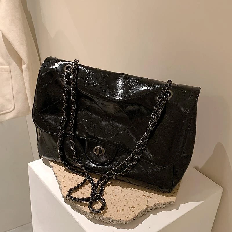 菱格绣线大容量包包2025新款包包女百搭高级感复古链条单肩斜挎包