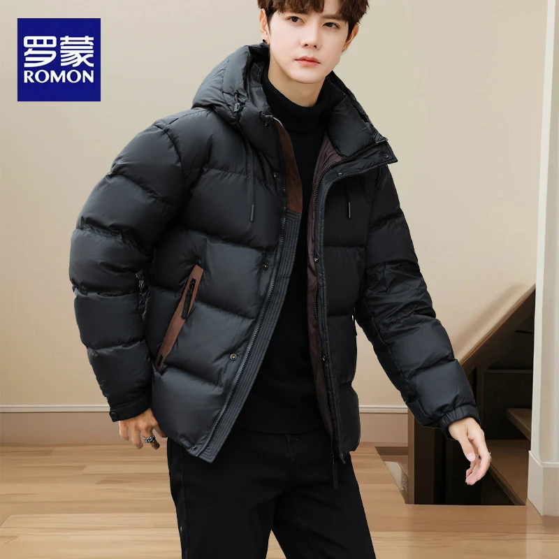 罗蒙爆款羽绒服百搭加厚连帽外套帅气冬季新款高级感防寒上衣男士