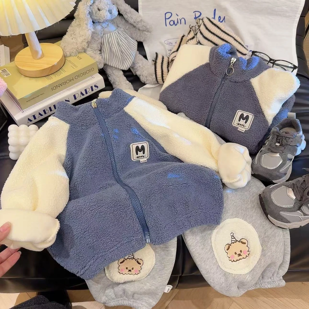 儿童冬季新款加厚毛毛衣男童女童羊羔绒保暖外套宝宝加绒韩版夹克