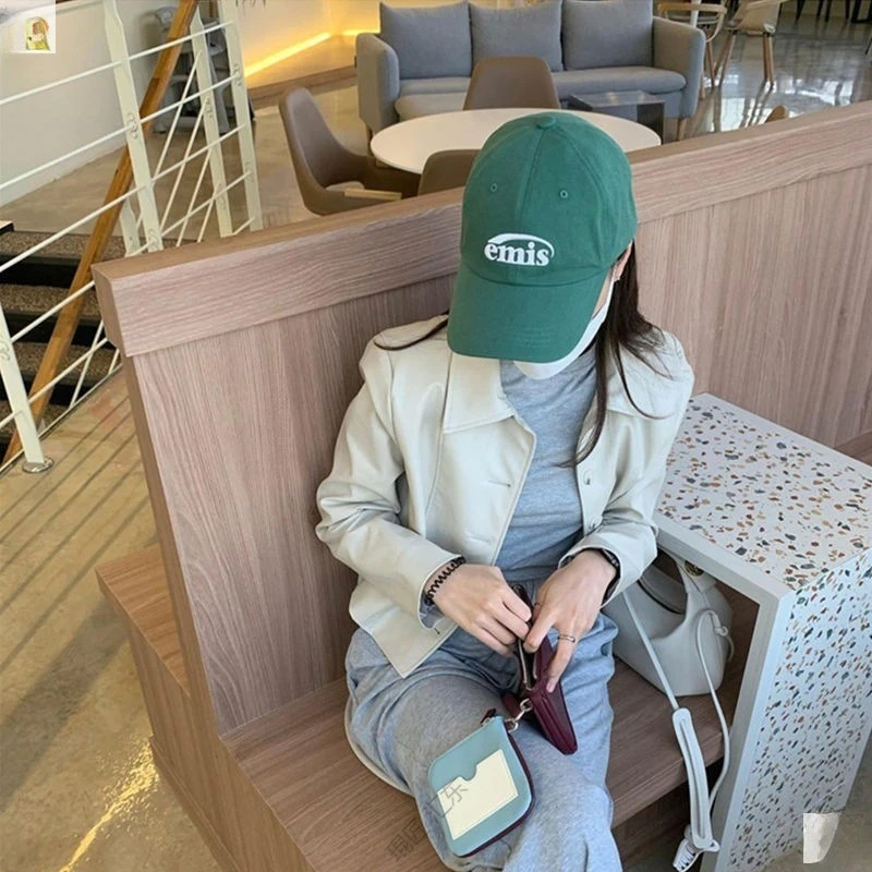 emis）胖迪同款绿色帽子女 字母刺绣棒球帽情侣防晒鸭舌帽碎花