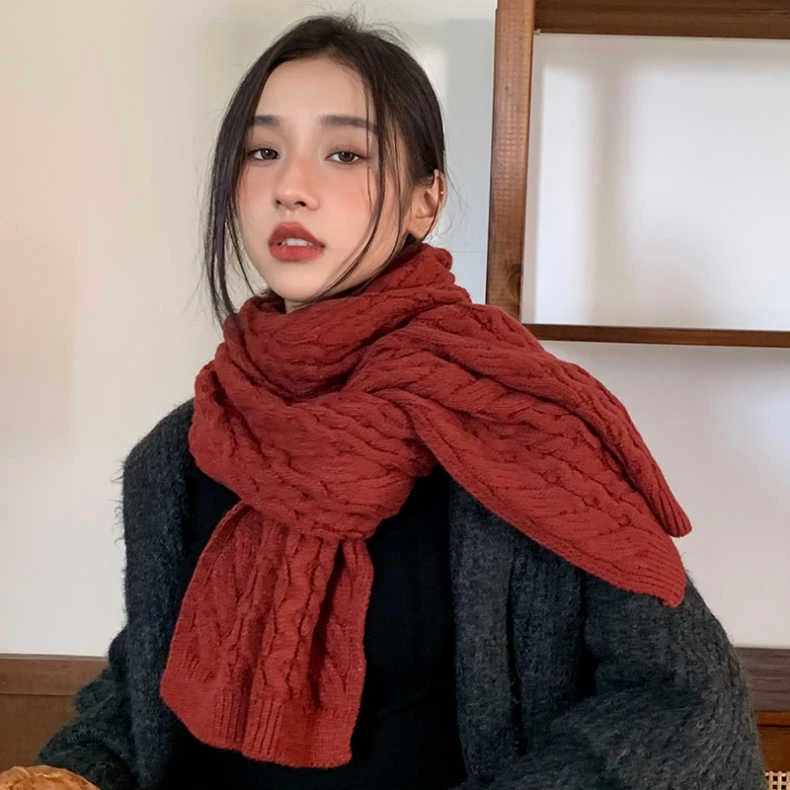 日系复古圣诞红色围巾女冬季加厚韩版学生保暖高级感生日礼物围脖