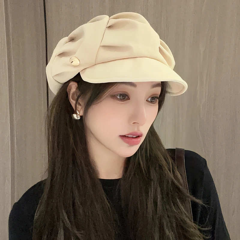 云朵帽包脸显脸小八角帽子早春新款韩系棉质日系文艺画家帽报童帽