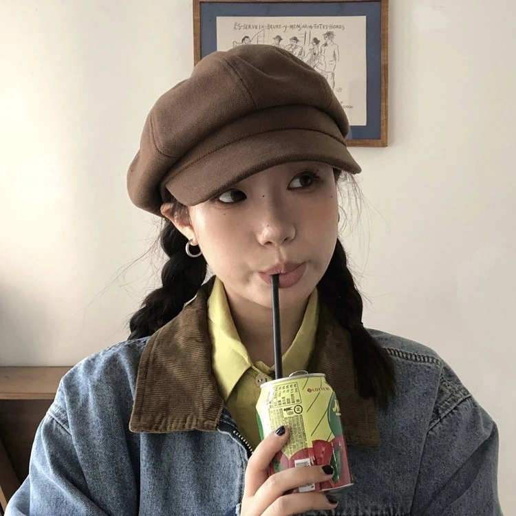 复古风毛呢贝雷帽显脸小八角帽英伦咖啡色画家帽报童帽子潮秋冬