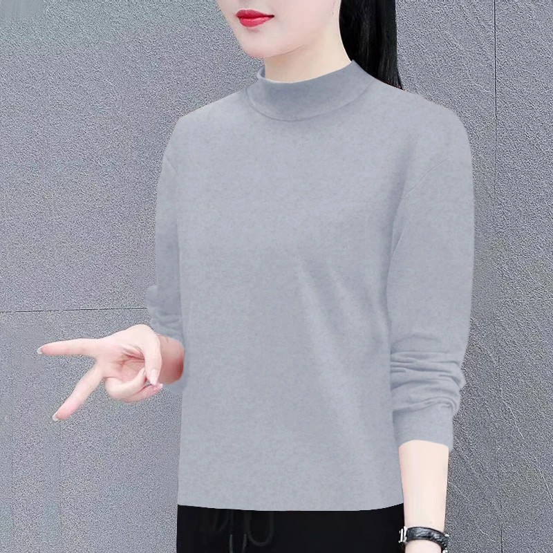德绒保暖内衣女2024秋冬加绒加厚半高领外穿紧贴身内搭灰色打底衫