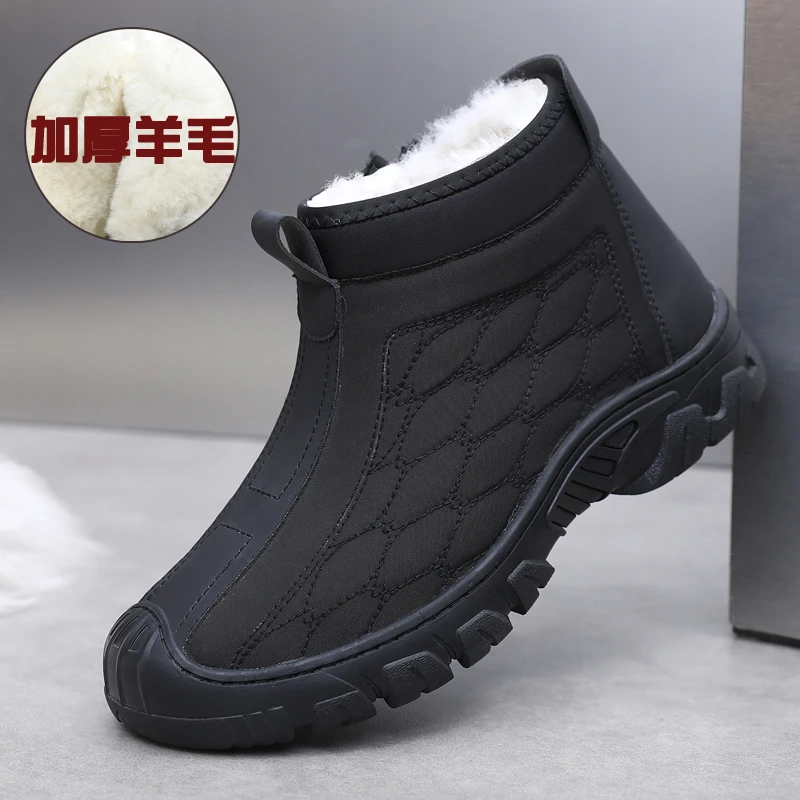 老北京布鞋男冬季保暖加厚纯羊毛高帮防滑橡胶底中老年大码男棉鞋