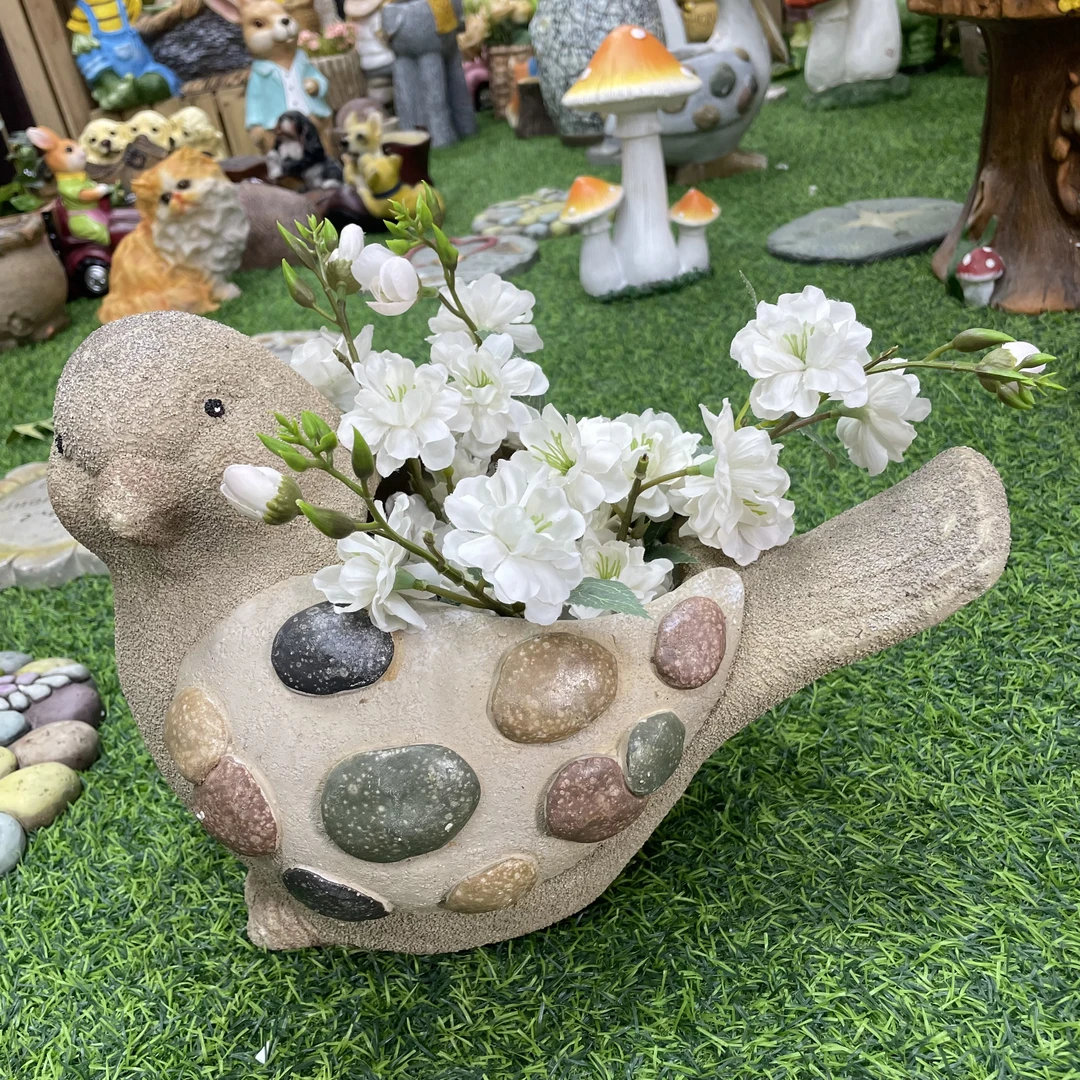 仿真小鸟鹅卵石花盆庭院装饰园艺摆设家居工艺品农家乐户外摆件