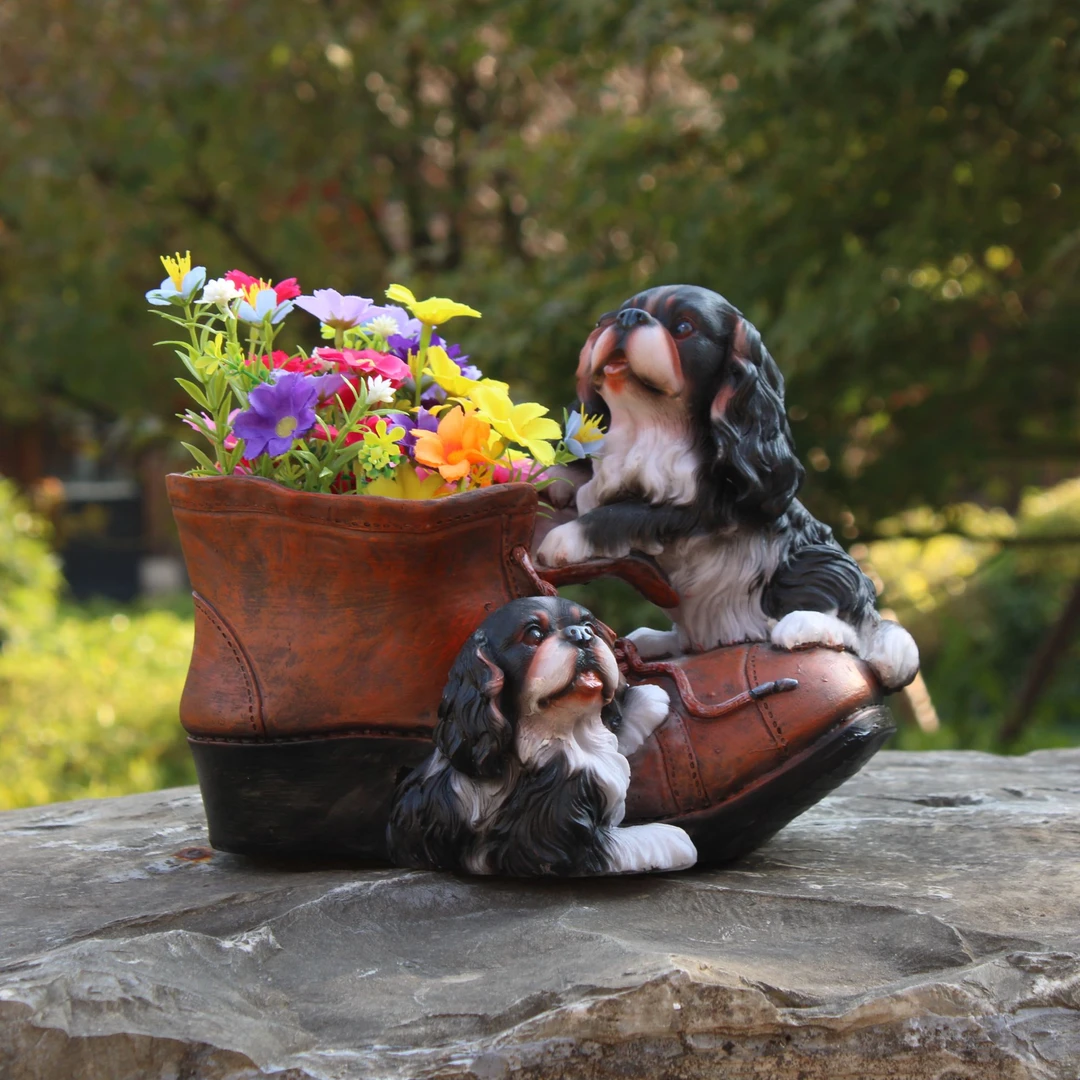 花园摆件卡通可爱动物小狗皮鞋花盆户外阳台装饰摆设别墅庭院造景