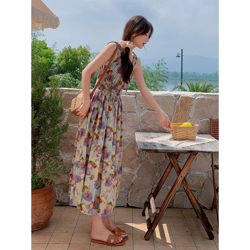 【九月专属】B066法式碎花连衣裙女夏多巴胺甜美绝美背心仙女度假裙